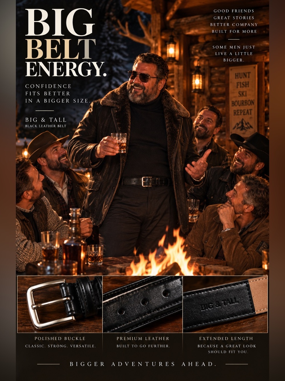 Big & Tall Black Leather Belt NEW